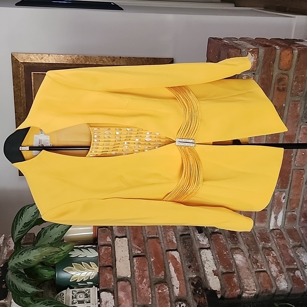 Louise Ricci Bold Canary Yellow Embellished Statement Blazer Size 10